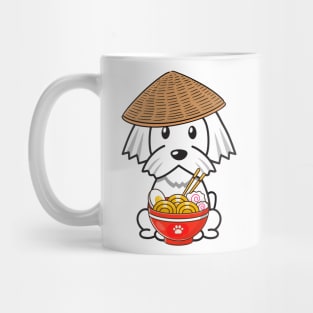 Funny white dog is eating noodles Mug